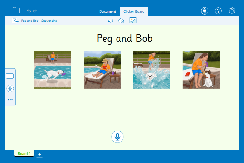 A Clicker Board with images from 'Peg and Bob', there is a recording button underneath the images.