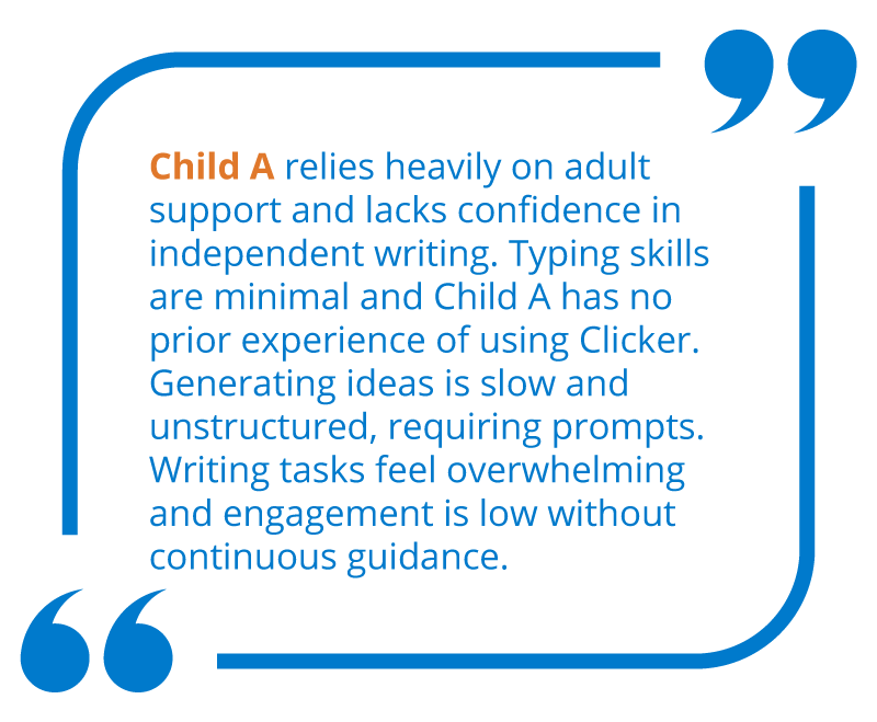 A pre-assessment comment for Child A.