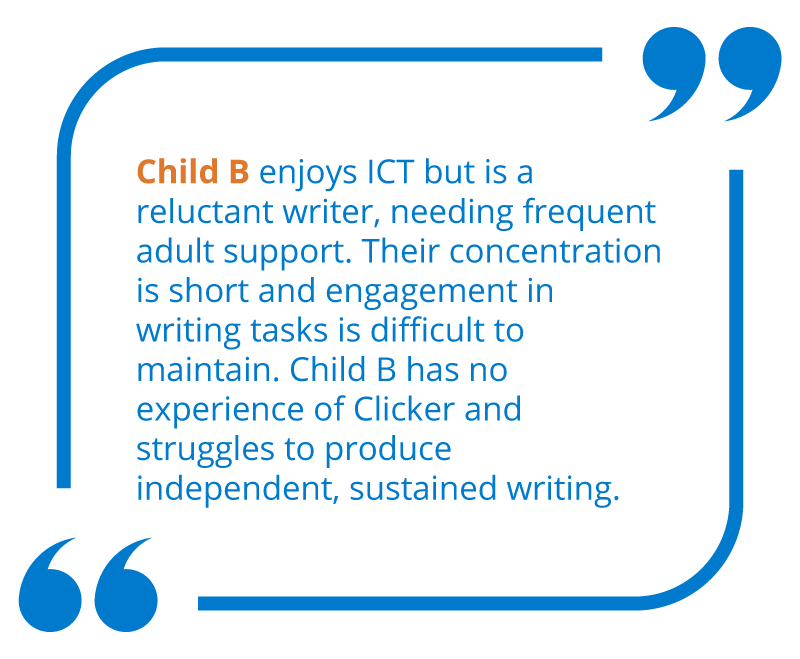 A pre-assessment comment for Child B.