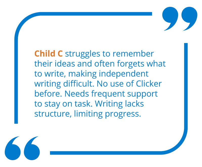 A pre-assessment comment for Child C.